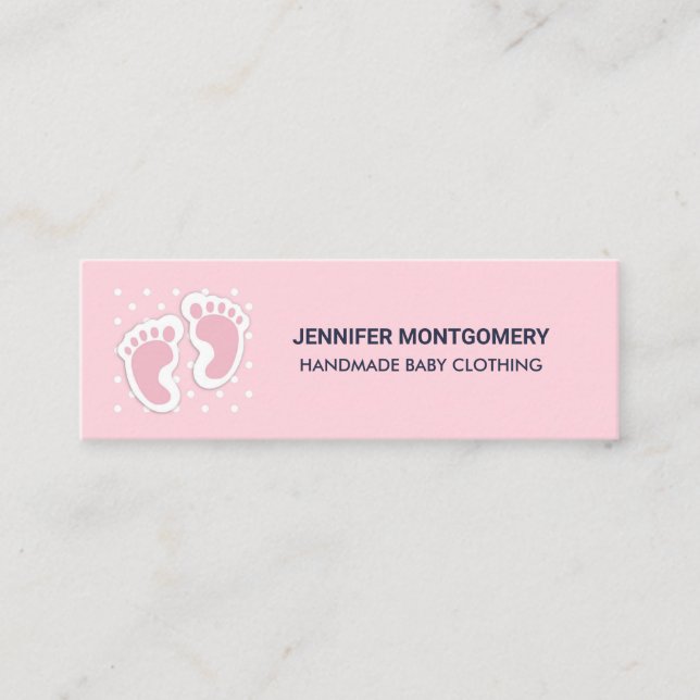 Cute Pink Baby Girl Footprints Mini Business Card (Front)