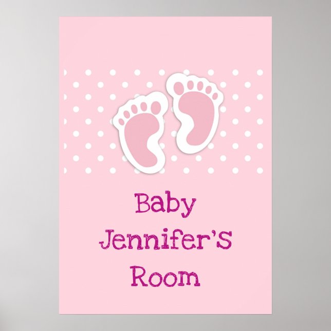Cute Pink baby Girl Footprints Poster (Front)