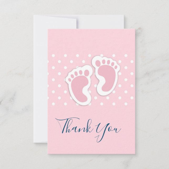 Cute Pink baby Girl Footprints Thank You Card (Front)