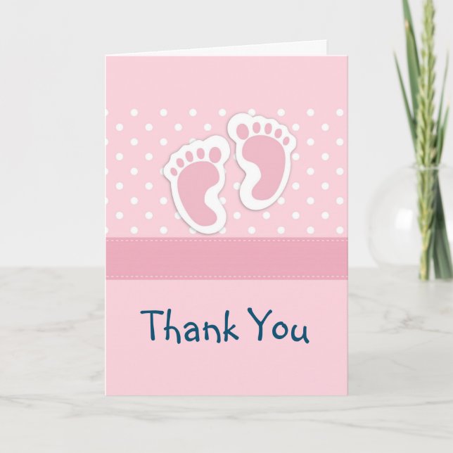 Cute Pink baby Girl Footprints Thank You Card (Front)