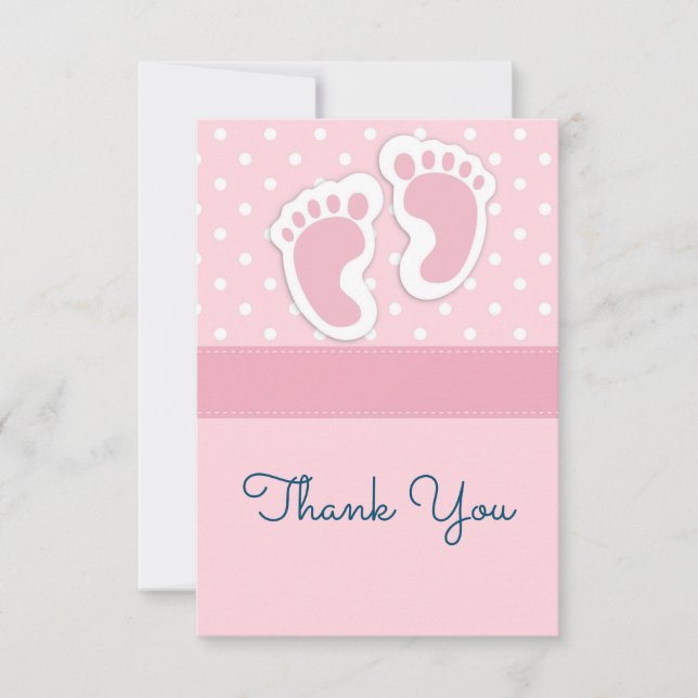 Cute Pink baby Girl Footprints Thank You Card (Front)