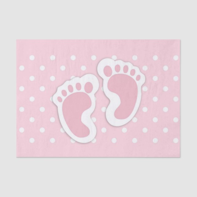 Cute Pink Baby Girl Footprints Tissue Paper (Front)