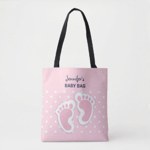 Cute Pink Baby Girl Footprints Tote Bag