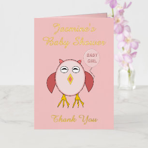 Cute Pink Baby Girl Owl Baby Shower Custom Foil Greeting Card