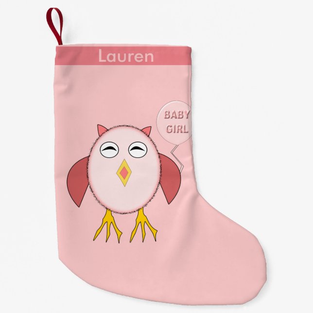 Cute Pink Baby Girl Owl Custom Christmas Stocking (Front)