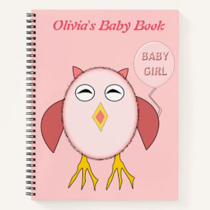 Cute Pink Baby Girl Owl Custom Spiral Notebook