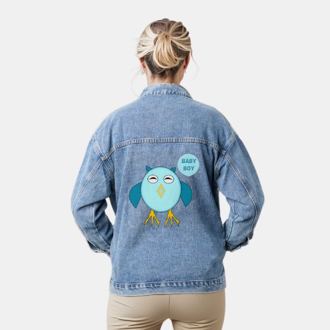 Cute Pink Baby Girl Owl Gender Reveal Denim Jacket (Model)