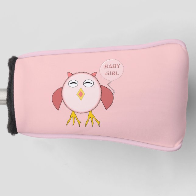 Cute Pink Baby Girl Owl Golf Putter Cover (Front)
