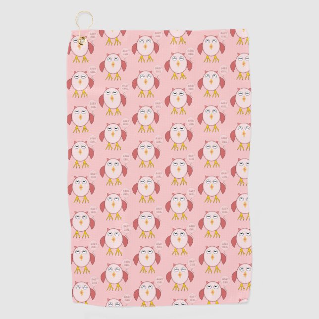Cute Pink Baby Girl Owl Golf Towel (Front)