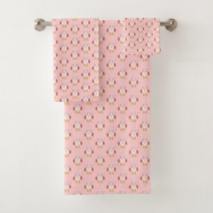 Cute Pink Baby Girl Owl Patterned Towels
