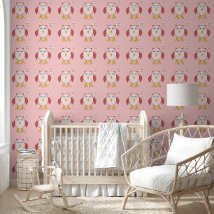 Cute Pink Baby Girl Owl Patterned Wallpaper