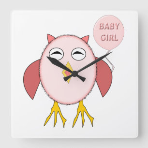 Cute Pink Baby Girl Owl Wall Clock