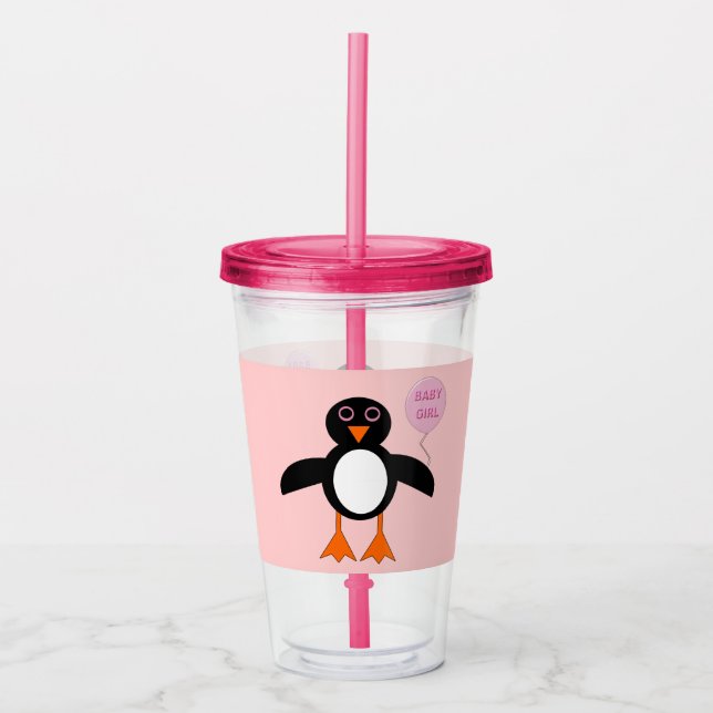Cute Pink Baby Girl Penguin Acrylic Tumbler (Front)