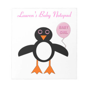 Cute Pink BAby Girl Penguin Customisable Notepad