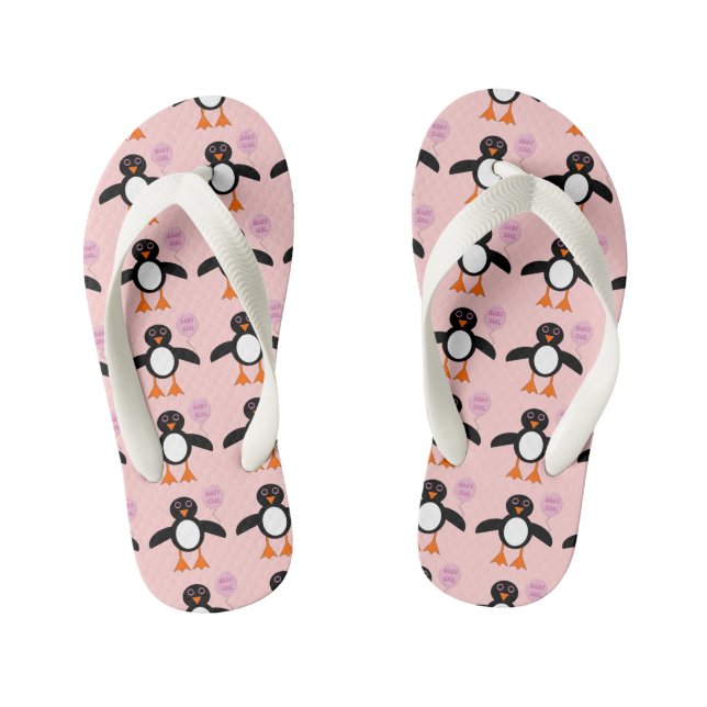 Cute Pink Baby Girl Penguin Flip Flops (Footbed)
