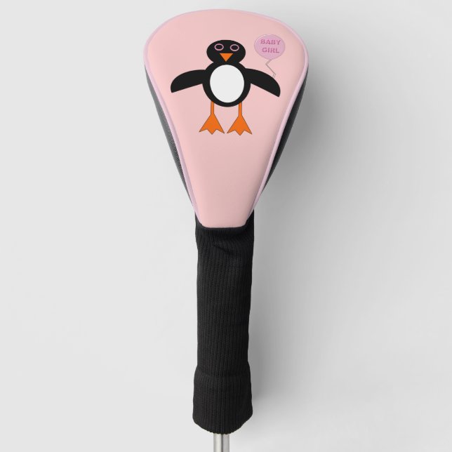 Cute Pink Baby Girl Penguin Golf Driver Cover (Front)