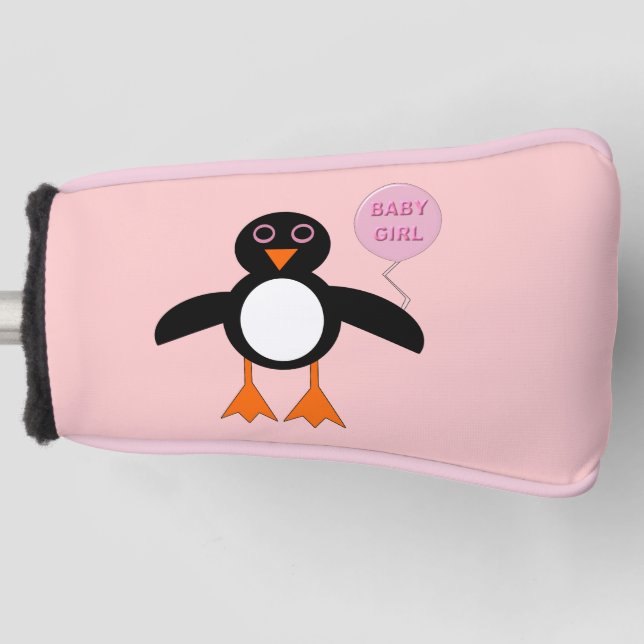 Cute Pink Baby Girl Penguin Golf Putter Cover (Front)