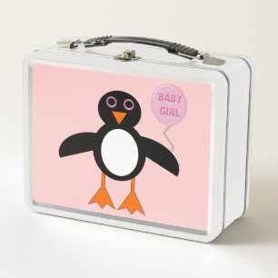 Cute Pink Baby Girl Penguin Metal Lunch Box