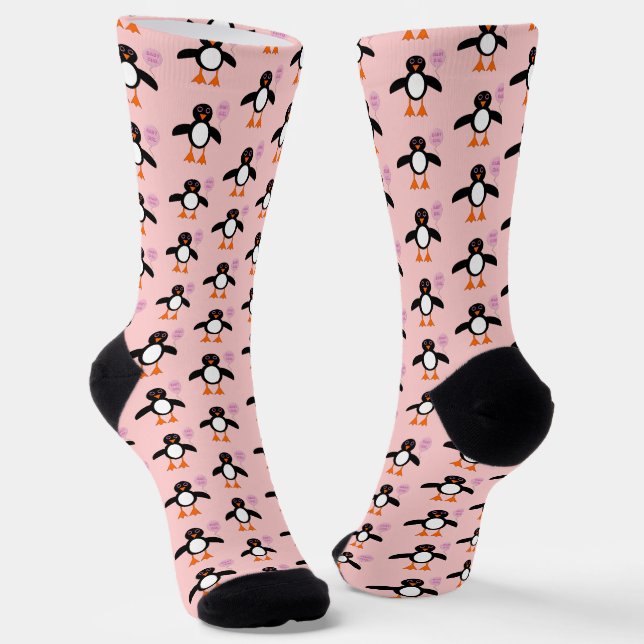 Cute Pink Baby Girl Penguin Patterned Socks (Angled)