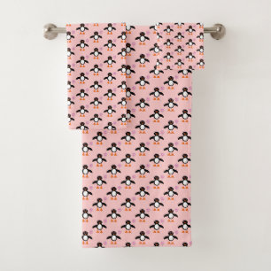 Cute Pink Baby Girl Penguin Patterned Towels