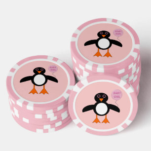 Cute Pink Baby Girl Penguin Poker Chips
