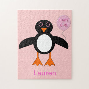 Cute Pink Baby Girl Penguin Puzzle