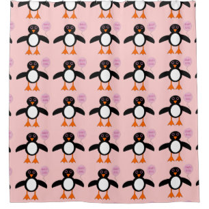 Cute Pink Baby Girl Penguin Shower Curtain
