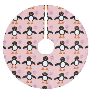 Cute Pink Baby Girl Penguin Tree Skirt