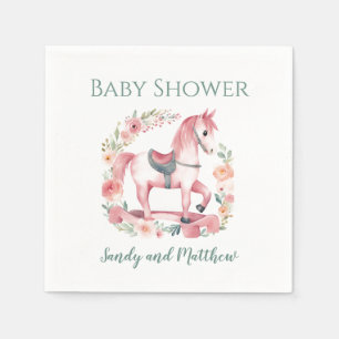 Cute Pink Baby Girl Rocking Horse Party Napkins