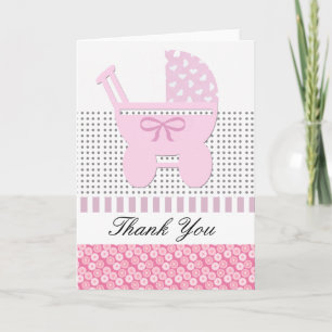 Cute  Pink Baby Girl  vintage Carriage Thank you