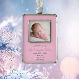 Cute Pink Baby Newborn Photo Keepsake Gift Silver Plated Framed Ornament