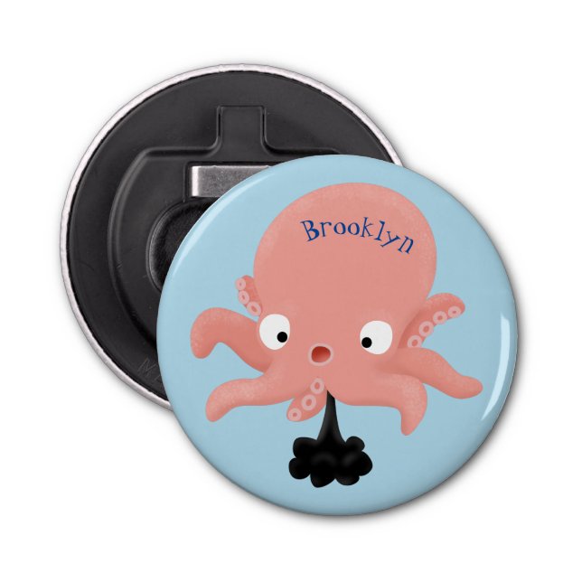 Cute pink baby octopus cartoon humour bottle opener (Front)
