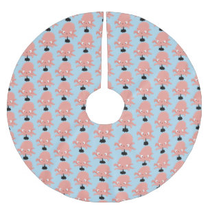 Cute pink baby octopus cartoon humour brushed polyester tree skirt