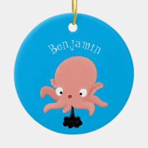 Cute pink baby octopus cartoon humour ceramic tree decoration