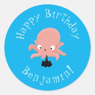Cute pink baby octopus cartoon humour classic round sticker
