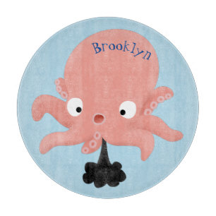 Cute pink baby octopus cartoon humour cutting board