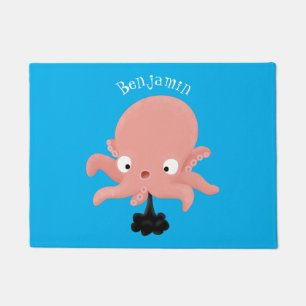 Cute pink baby octopus cartoon humour doormat