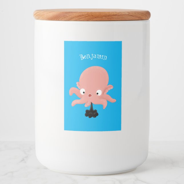 Cute pink baby octopus cartoon humour food label (Front)