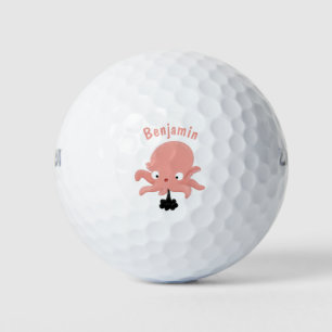 Cute pink baby octopus cartoon humour golf balls