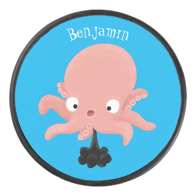 Cute pink baby octopus cartoon humour hockey puck (Front)