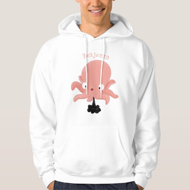 Cute pink baby octopus cartoon humour hoodie (Front)