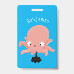 Cute pink baby octopus cartoon humour ID badge
