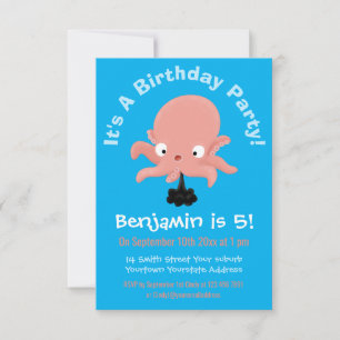 Cute pink baby octopus cartoon humour invitation