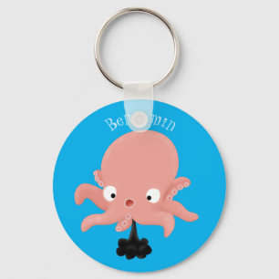 Cute pink baby octopus cartoon humour key ring