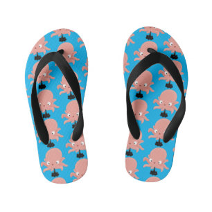 Cute pink baby octopus cartoon humour kid's flip flops