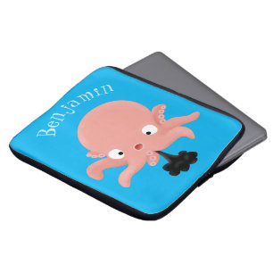 Cute pink baby octopus cartoon humour laptop sleeve