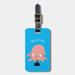 Cute pink baby octopus cartoon humour luggage tag