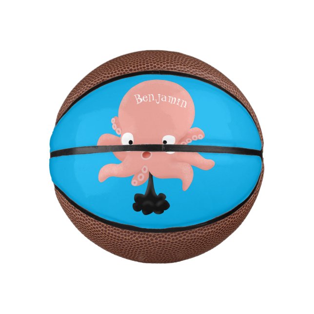 Cute pink baby octopus cartoon humour mini basketball (Front)