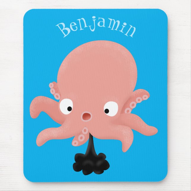 Cute pink baby octopus cartoon humour mouse mat (Front)