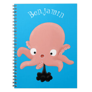 Cute pink baby octopus cartoon humour notebook